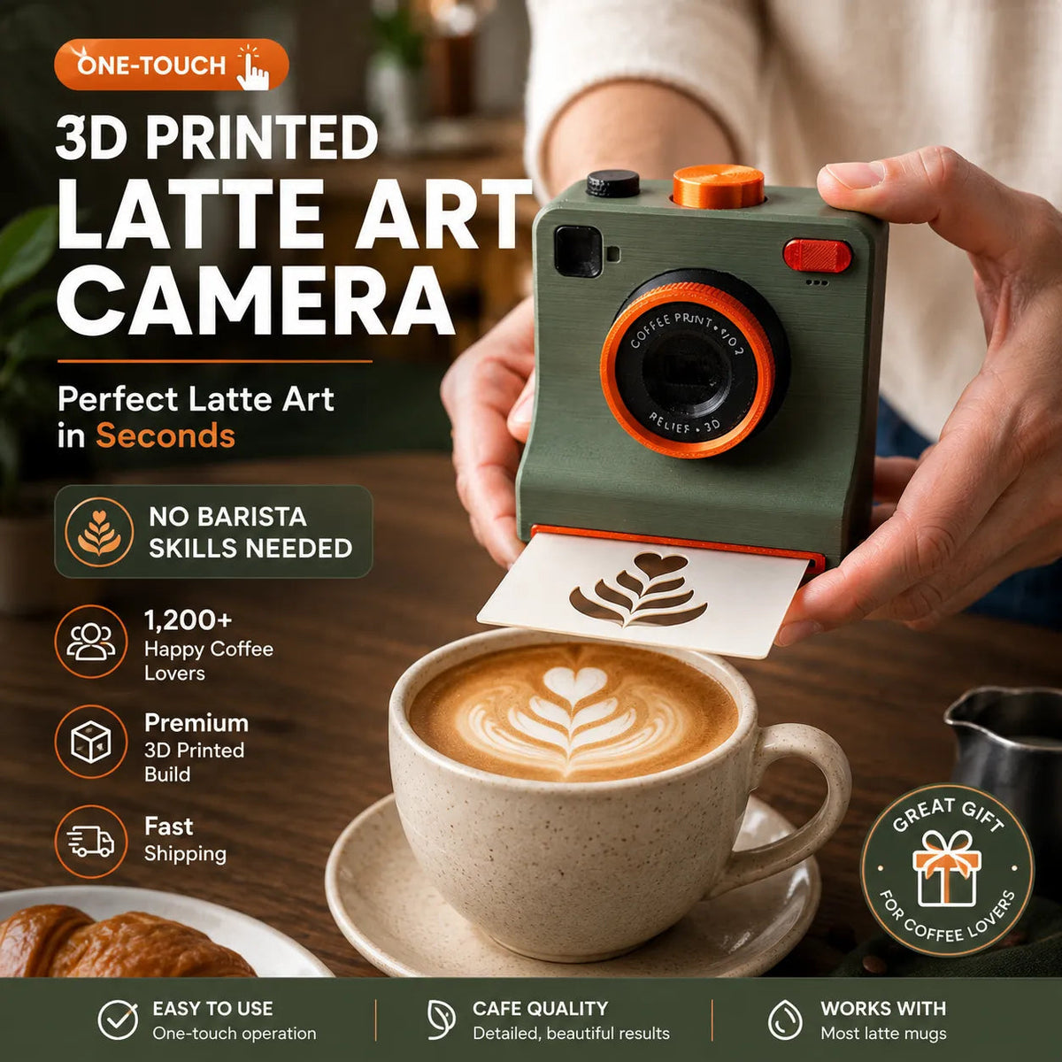 βπΈ One-Touch Latte Art Camera β 3D Coffee Stencil Printer Kit for Custom Drink Designs β¨