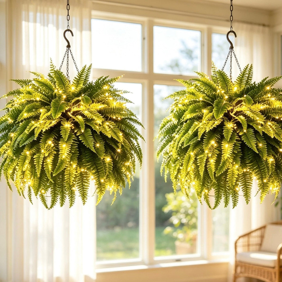 💛Glowing Boston Ferns with Lights🌿