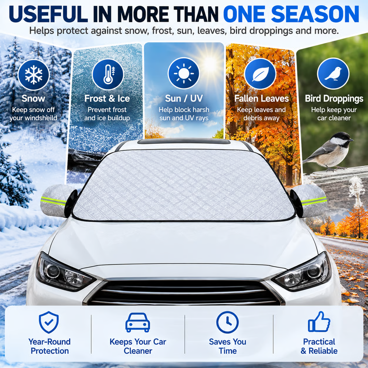 ❄️4-Layer Windshield Snow Cover – No-Scrape Snow, Frost & Ice Protection