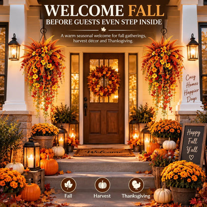 🔥On Sale Only Today 🍂 Autumn Harvest Cascading Fern Swag – Fall Porch & Entryway Decor