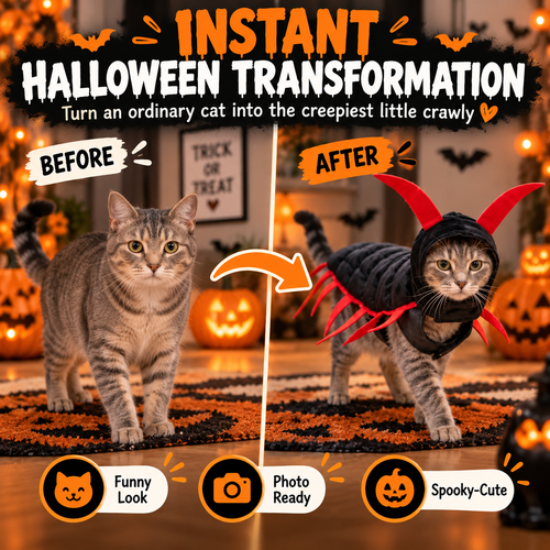 😺Halloween Cat Centipede Costume – Funny 3D Padded Creepy Crawler Outfit for Cats