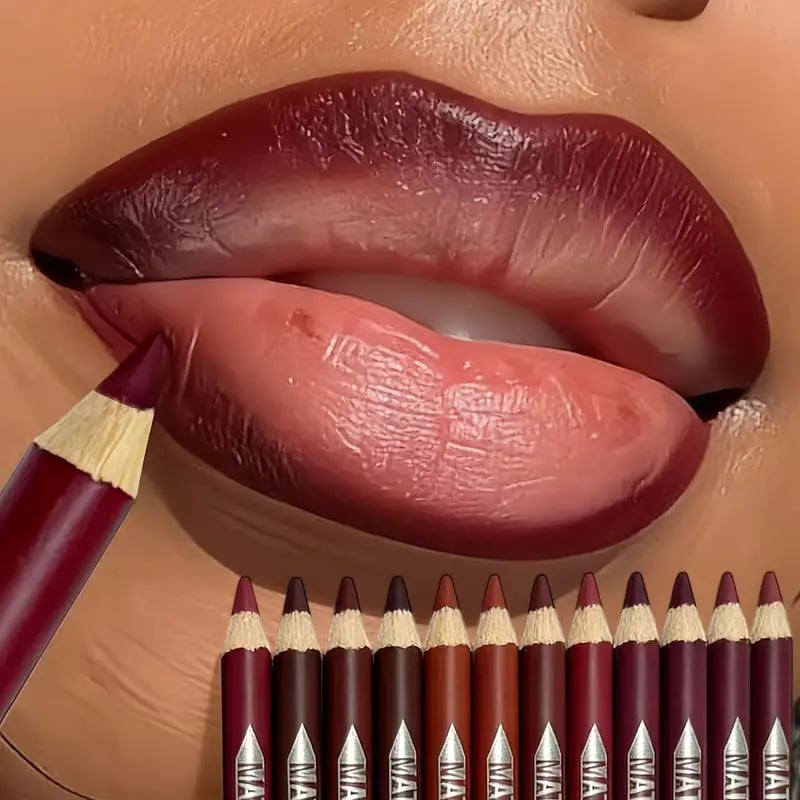 💄12Pcs Matte Lip Liner With Sharpener Set Waterproof Smudgeproof Precise Contour Lipstick Pens 🖌️