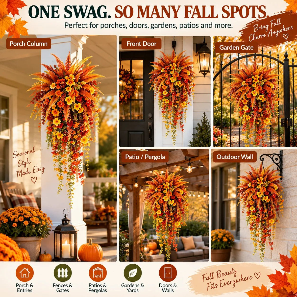 🔥On Sale Only Today 🍂 Autumn Harvest Cascading Fern Swag – Fall Porch & Entryway Decor