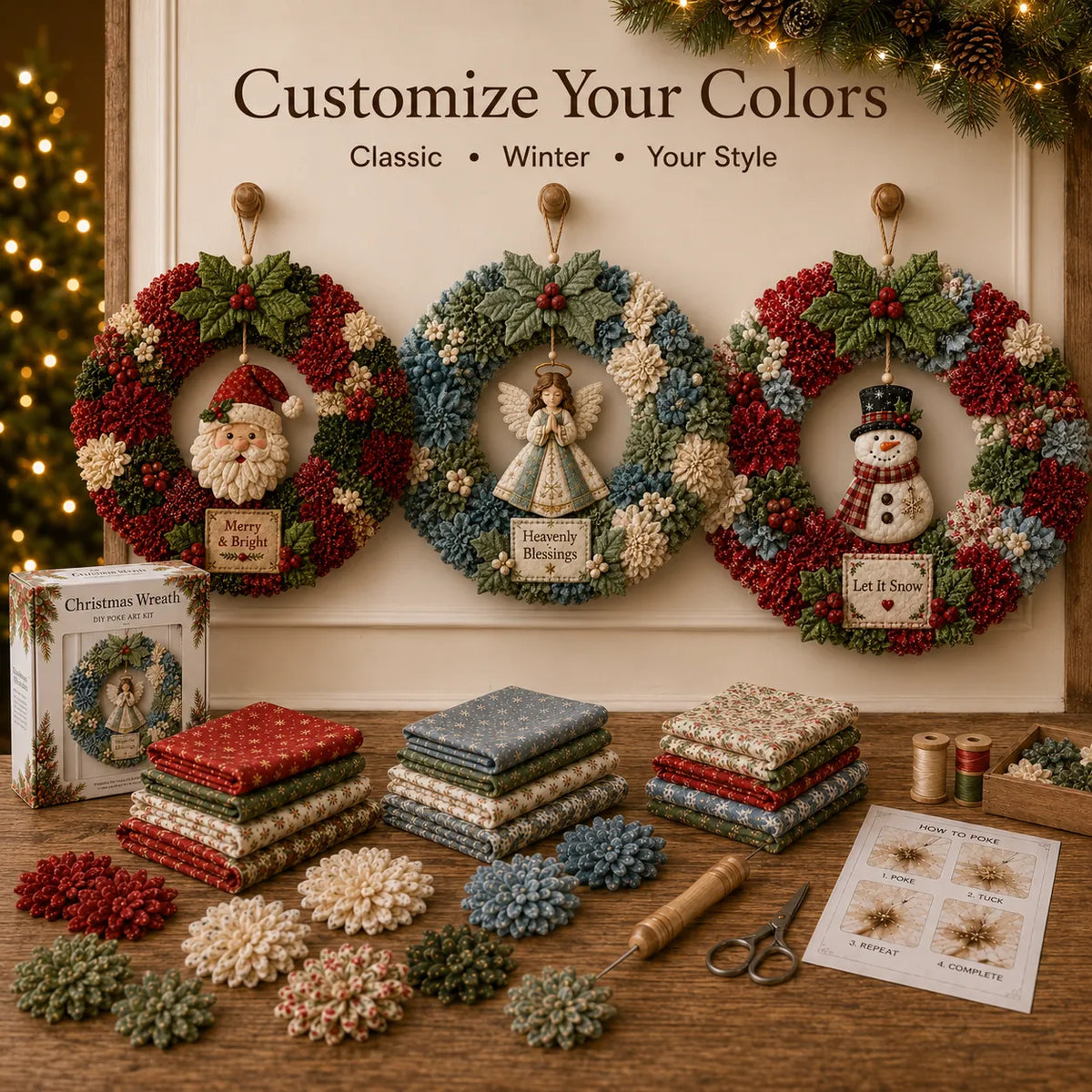 🎄 LAST DAY 50% OFF ✨ Make A Christmas Wreath You'll Be Proud To Display ❤️ 3D Fabric Poke DIY Kit