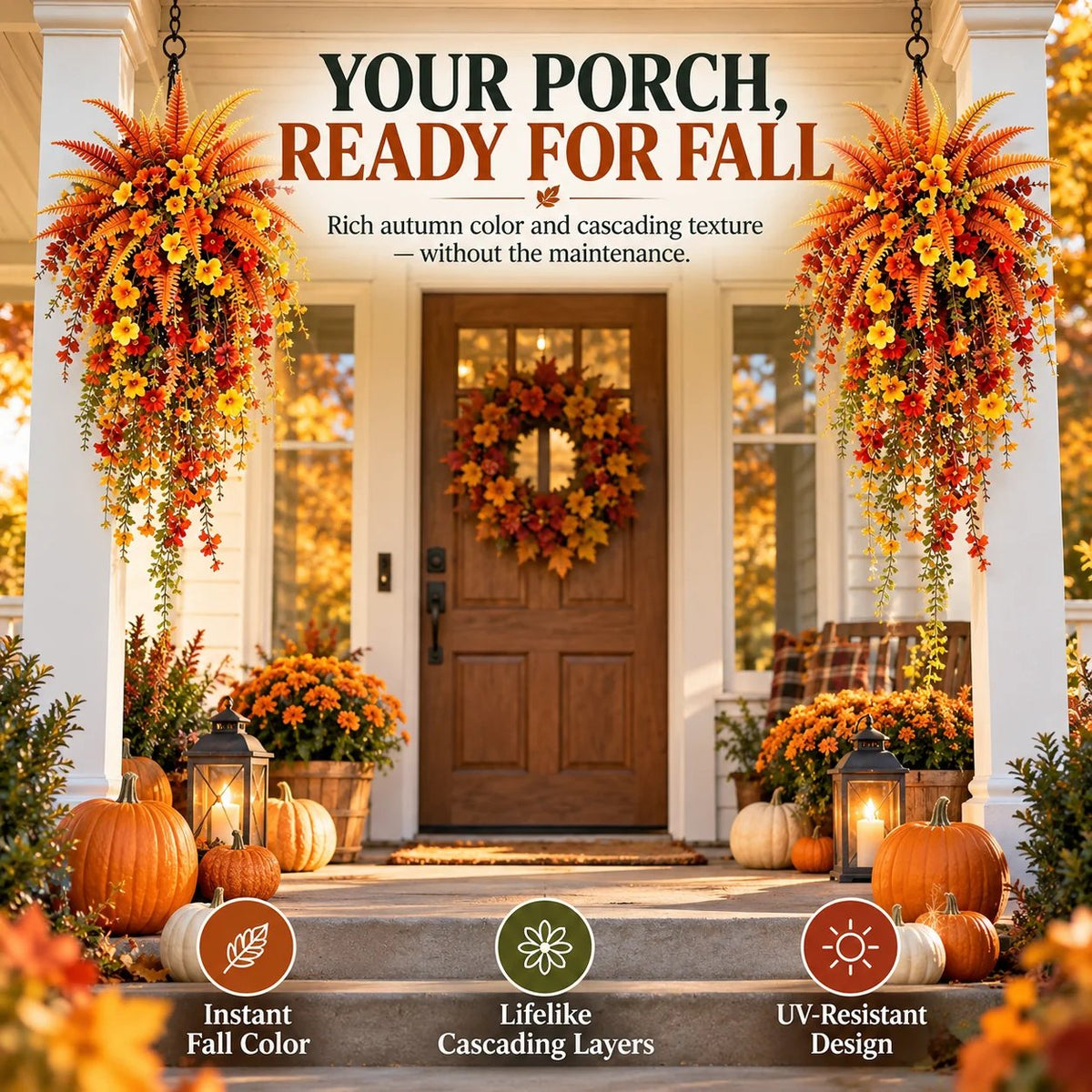 🔥On Sale Only Today 🍂 Autumn Harvest Cascading Fern Swag – Fall Porch & Entryway Decor