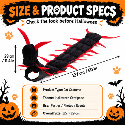 😺Halloween Cat Centipede Costume – Funny 3D Padded Creepy Crawler Outfit for Cats