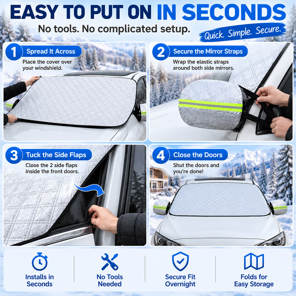 ❄️4-Layer Windshield Snow Cover – No-Scrape Snow, Frost & Ice Protection