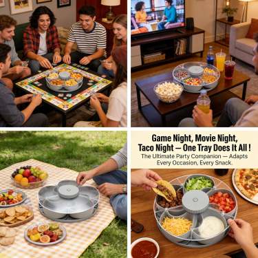 🍽️ Rotating 5-Compartment Snack Tray
