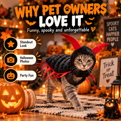 😺Halloween Cat Centipede Costume – Funny 3D Padded Creepy Crawler Outfit for Cats