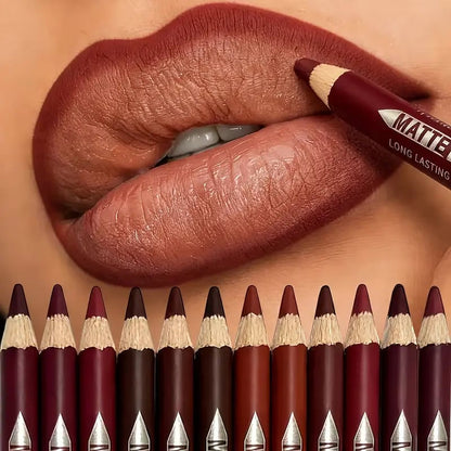💄12Pcs Matte Lip Liner With Sharpener Set Waterproof Smudgeproof Precise Contour Lipstick Pens 🖌️