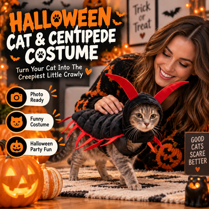 😺Halloween Cat Centipede Costume – Funny 3D Padded Creepy Crawler Outfit for Cats
