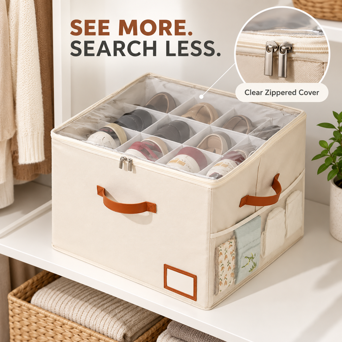 👟16-Slot Oxford Cloth Shoe Organizer with Clear Zippered Lid🔥