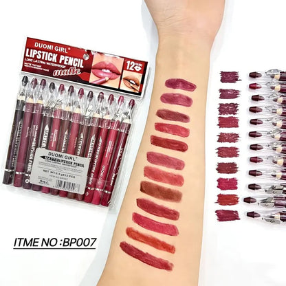 💄12Pcs Matte Lip Liner With Sharpener Set Waterproof Smudgeproof Precise Contour Lipstick Pens 🖌️