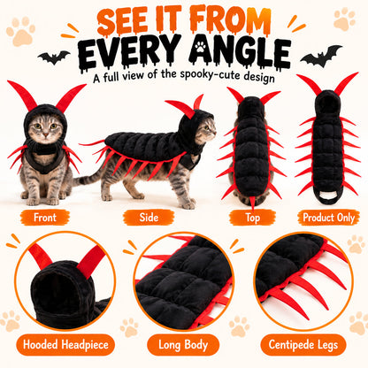 😺Halloween Cat Centipede Costume – Funny 3D Padded Creepy Crawler Outfit for Cats