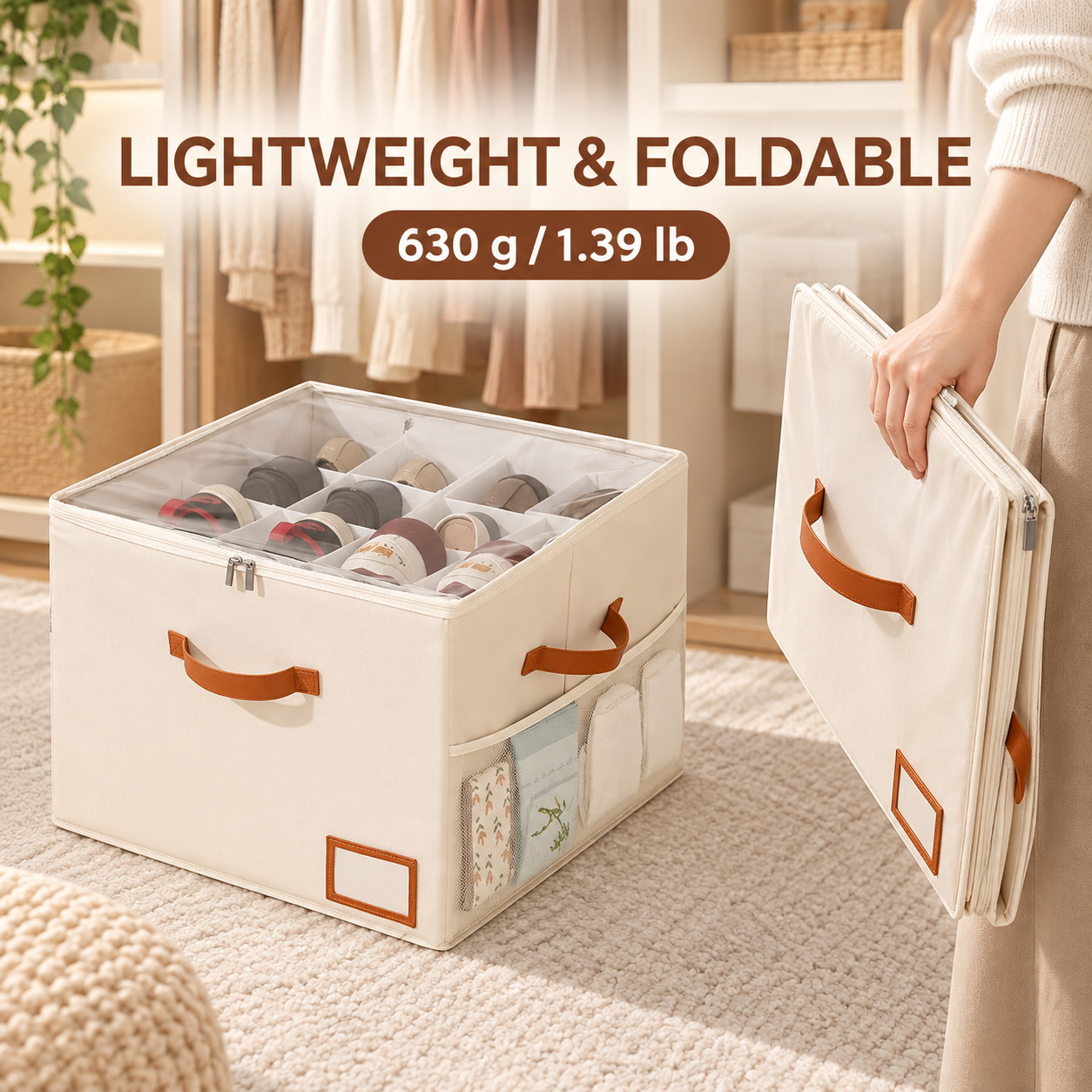 👟16-Slot Oxford Cloth Shoe Organizer with Clear Zippered Lid🔥