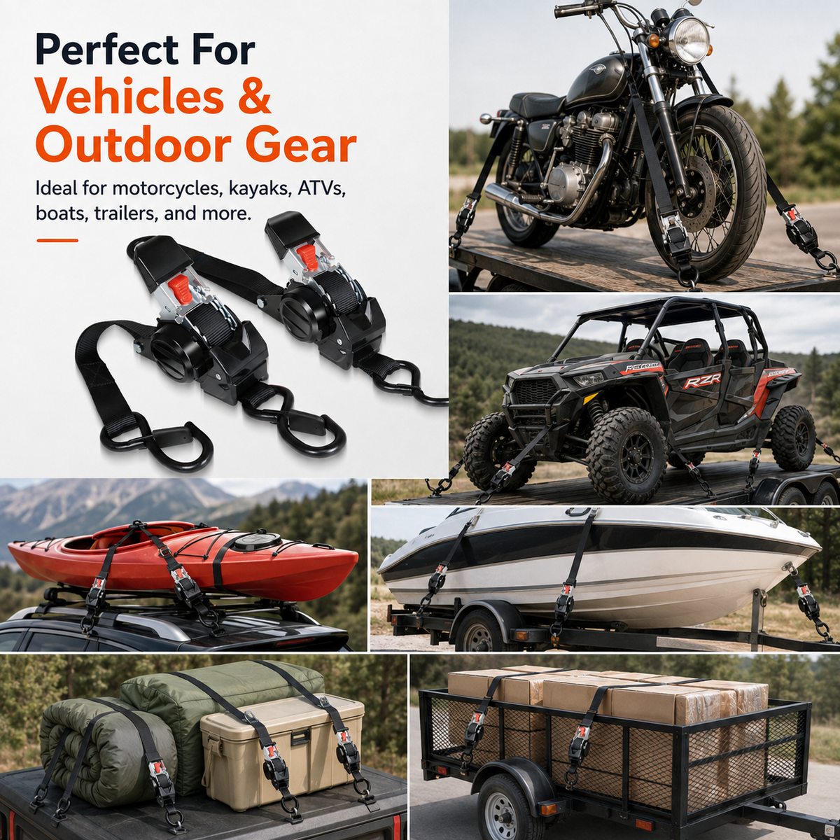 🔥LAST DAY 50% OFF - Dual-end Retractable Ratchet Tie Down Straps