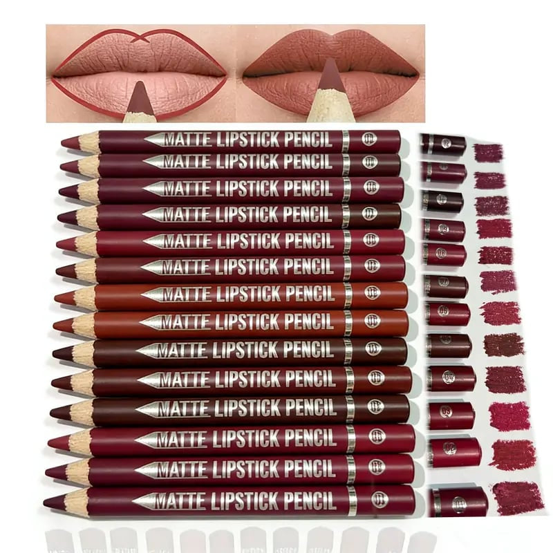 💄12Pcs Matte Lip Liner With Sharpener Set Waterproof Smudgeproof Precise Contour Lipstick Pens 🖌️