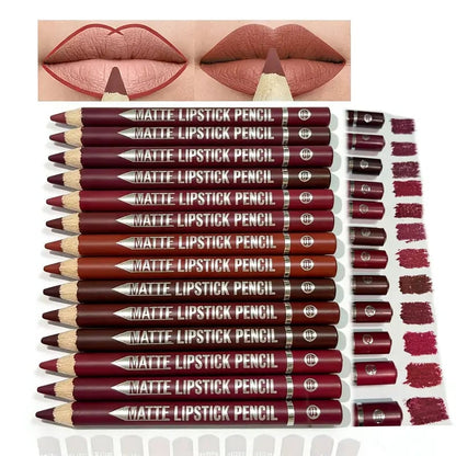 💄12Pcs Matte Lip Liner With Sharpener Set Waterproof Smudgeproof Precise Contour Lipstick Pens 🖌️