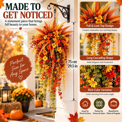 🔥On Sale Only Today 🍂 Autumn Harvest Cascading Fern Swag – Fall Porch & Entryway Decor