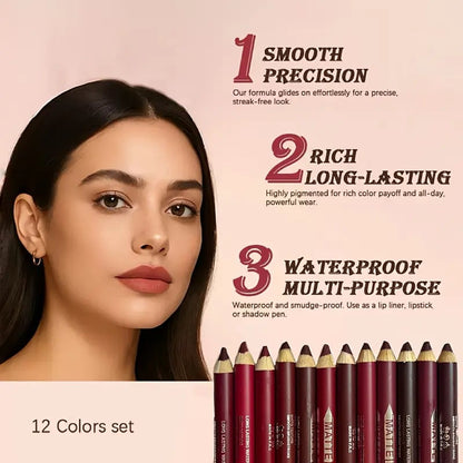 💄12Pcs Matte Lip Liner With Sharpener Set Waterproof Smudgeproof Precise Contour Lipstick Pens 🖌️