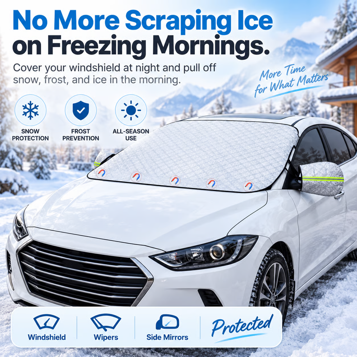 ❄️4-Layer Windshield Snow Cover – No-Scrape Snow, Frost & Ice Protection