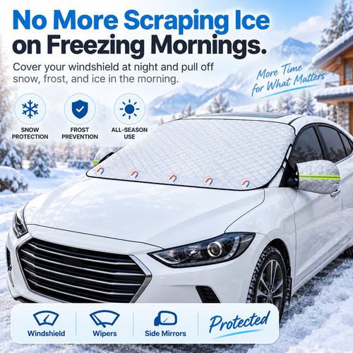 ❄️4-Layer Windshield Snow Cover – No-Scrape Snow, Frost & Ice Protection