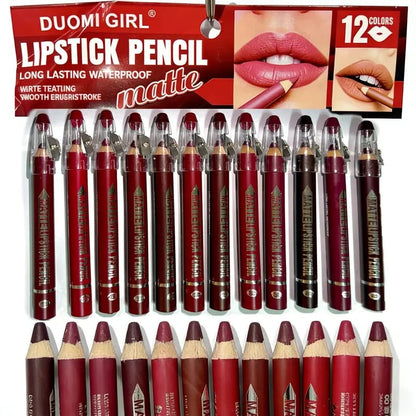 💄12Pcs Matte Lip Liner With Sharpener Set Waterproof Smudgeproof Precise Contour Lipstick Pens 🖌️