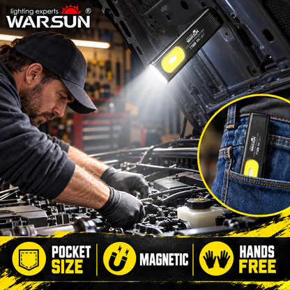 WARSUN T7 EDC Flashlight, Pocket LED Work Light with Magnetic Base & Clip, USB-C Rechargeable, Compact Everyday Carry Tool for Camping, Car Repair and Outdoor Use