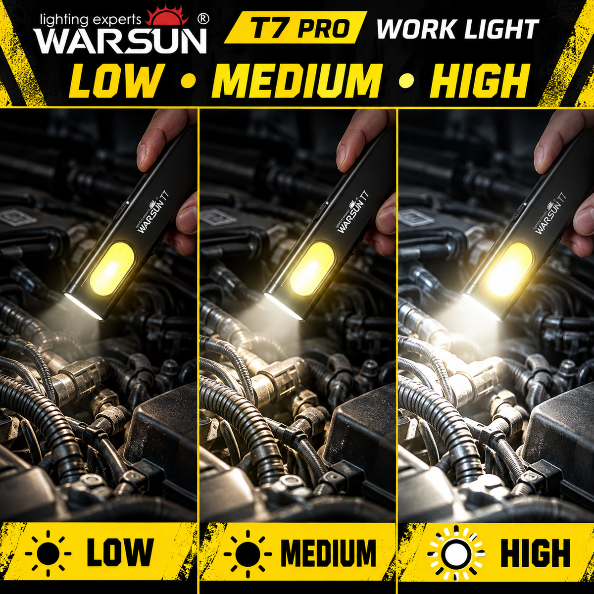 WARSUN T7 EDC Flashlight, Pocket LED Work Light with Magnetic Base & Clip, USB-C Rechargeable, Compact Everyday Carry Tool for Camping, Car Repair and Outdoor Use