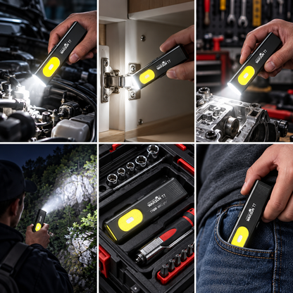 WARSUN T7 EDC Flashlight, Pocket LED Work Light with Magnetic Base & Clip, USB-C Rechargeable, Compact Everyday Carry Tool for Camping, Car Repair and Outdoor Use