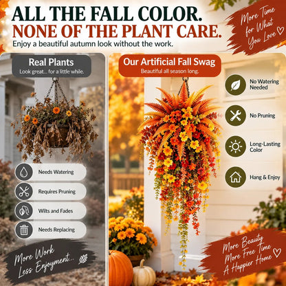 🔥On Sale Only Today 🍂 Autumn Harvest Cascading Fern Swag – Fall Porch & Entryway Decor