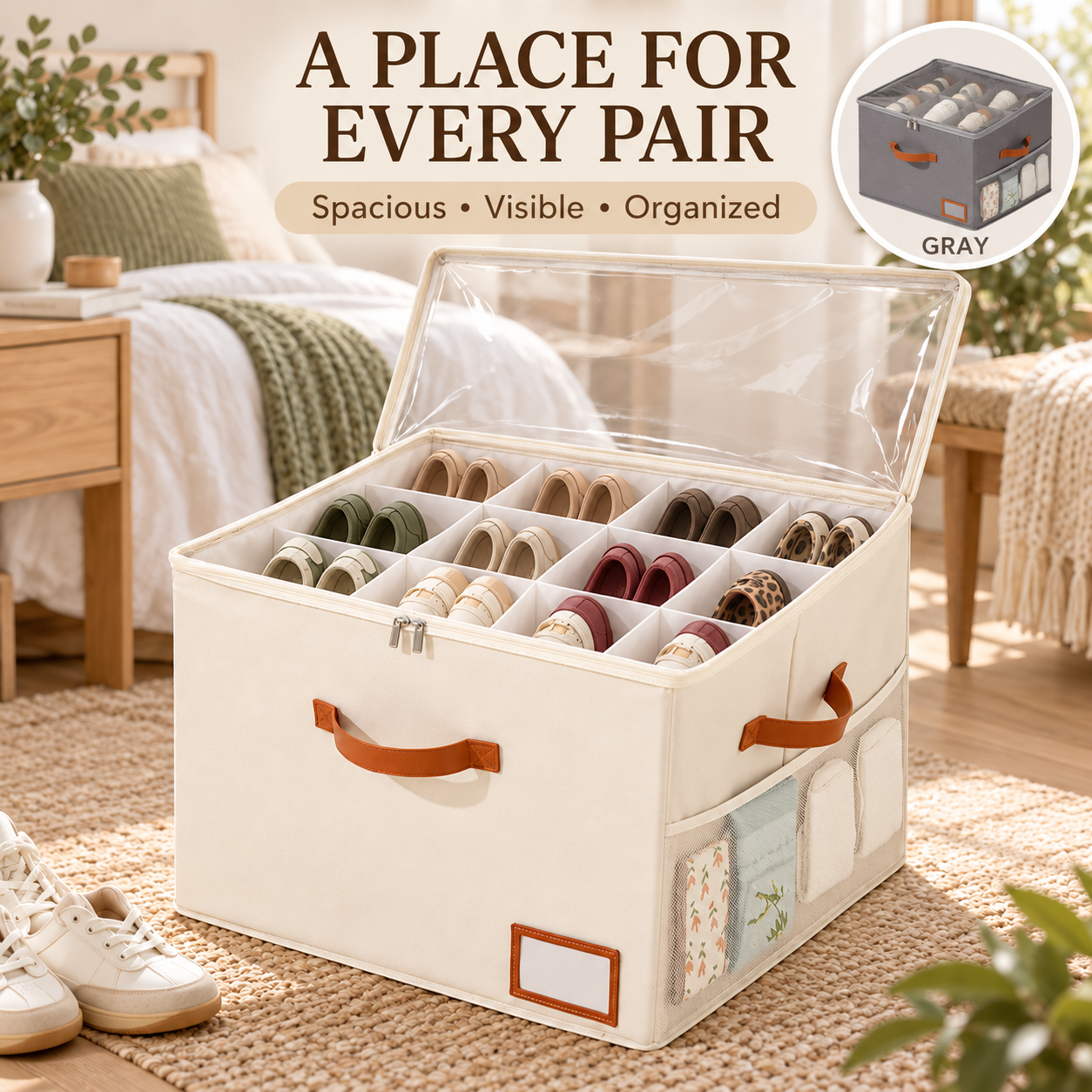 👟16-Slot Oxford Cloth Shoe Organizer with Clear Zippered Lid🔥