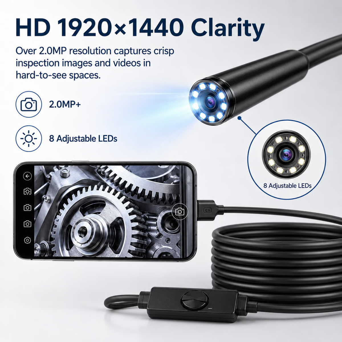 Endoscope Camera with Light, 1920P HD Borescope Tools