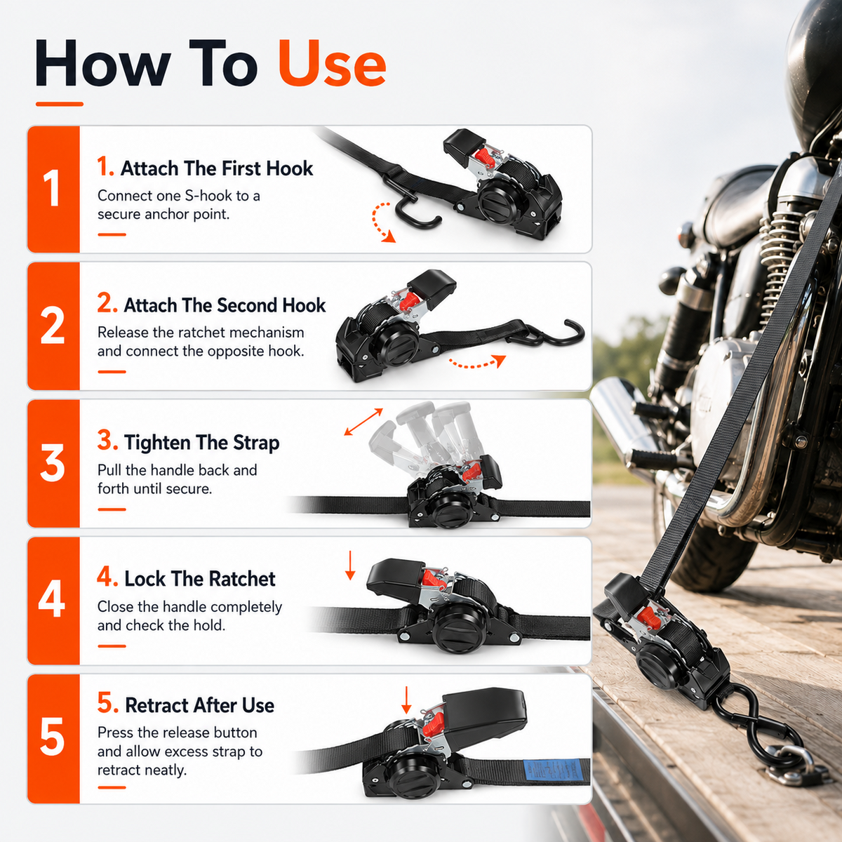 🔥LAST DAY 50% OFF - Dual-end Retractable Ratchet Tie Down Straps