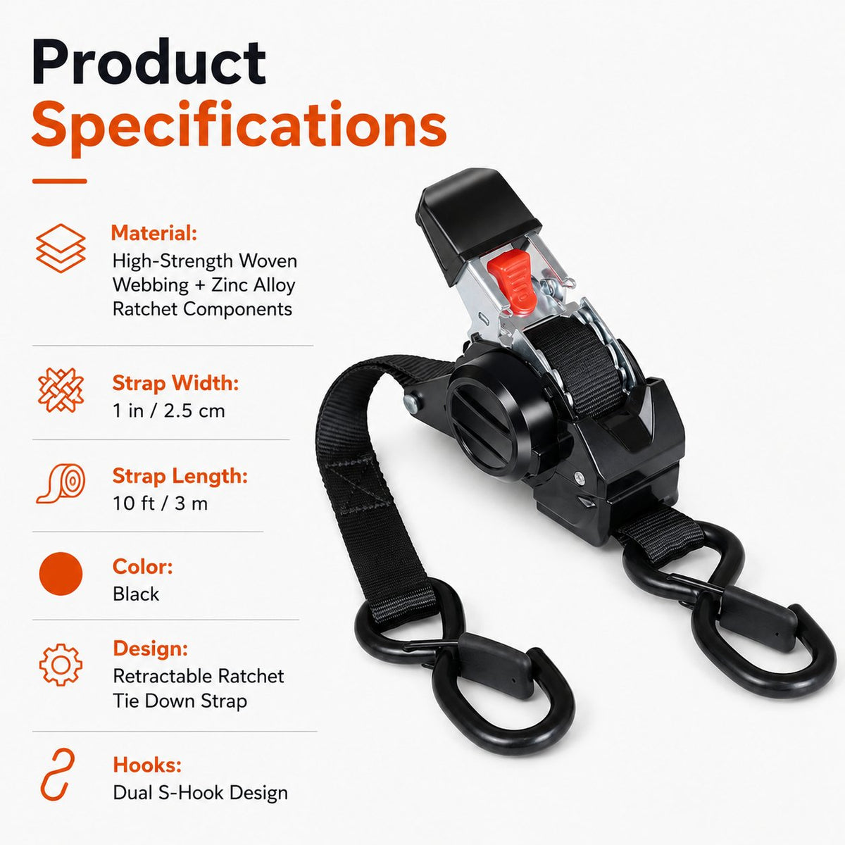 🔥LAST DAY 50% OFF - Dual-end Retractable Ratchet Tie Down Straps