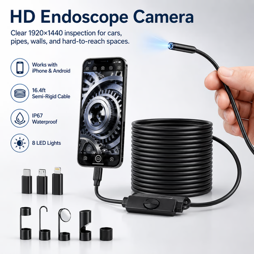 Endoscope Camera with Light, 1920P HD Borescope Tools