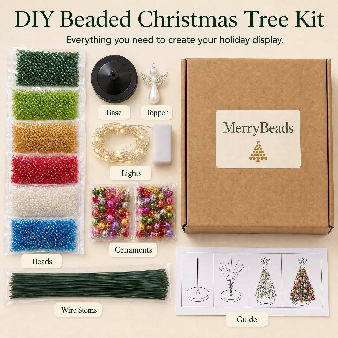 🎄✨ DIY Beaded Christmas Tree Kit – 🎅Create Your Own Sparkling Holiday Decoration